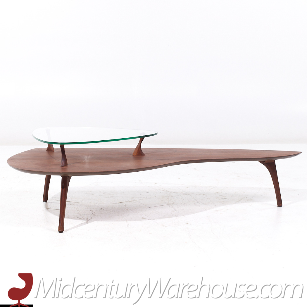 Vladimir Kagan Style Mid Century Sculptural Walnut and Glass Coffee Table