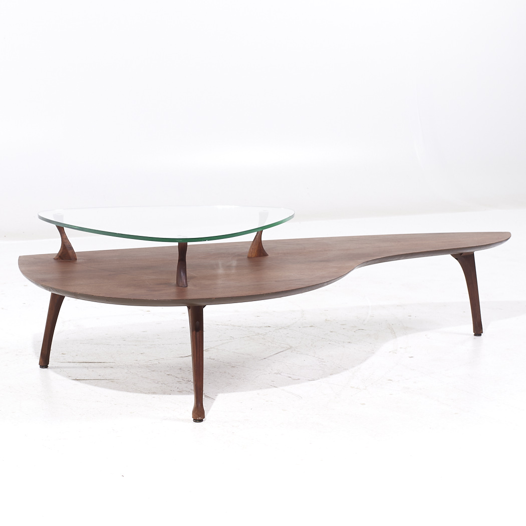 Vladimir Kagan Style Mid Century Sculptural Walnut and Glass Coffee Table