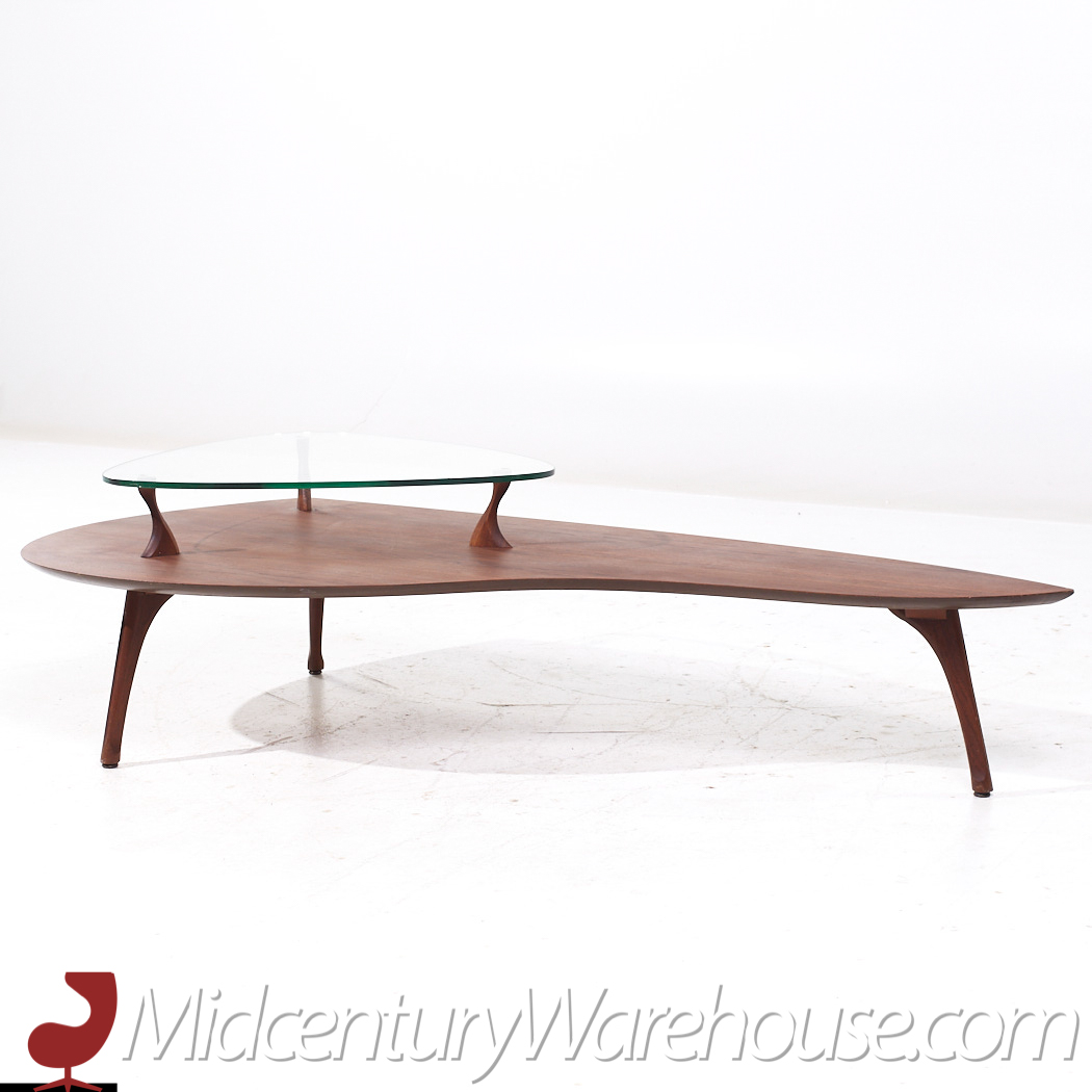 Vladimir Kagan Style Mid Century Sculptural Walnut and Glass Coffee Table