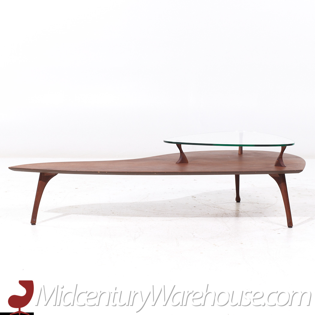 Vladimir Kagan Style Mid Century Sculptural Walnut and Glass Coffee Table