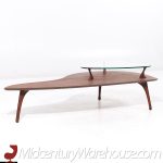 Vladimir Kagan Style Mid Century Sculptural Walnut and Glass Coffee Table