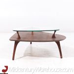 Vladimir Kagan Style Mid Century Sculptural Walnut and Glass Coffee Table