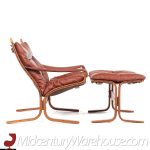 Westnofa Siesta Mid Century Bentwood and Leather Lounge Chairs and Ottoman