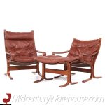 Westnofa Siesta Mid Century Bentwood and Leather Lounge Chairs and Ottoman