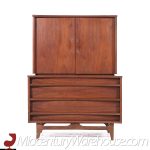 Young Manufacturing Mid Century Walnut Curved Front Highboy Dresser