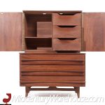 Young Manufacturing Mid Century Walnut Curved Front Highboy Dresser