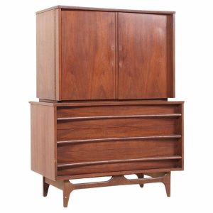 Young Manufacturing Mid Century Walnut Curved Front Highboy Dresser