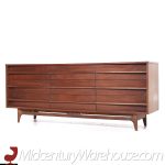 Young Manufacturing Mid Century Walnut Curved Front Lowboy Dresser