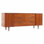 Young Manufacturing Mid Century Walnut Curved Front Lowboy Dresser