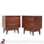 Young Manufacturing Mid Century Walnut Curved Front Nightstands