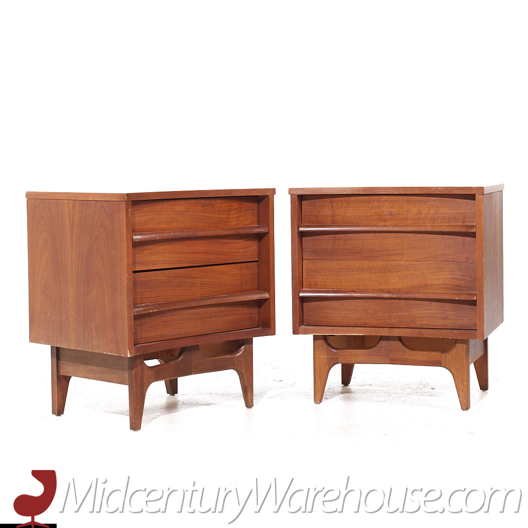 Young Manufacturing Mid Century Walnut Curved Nightstands - Pair