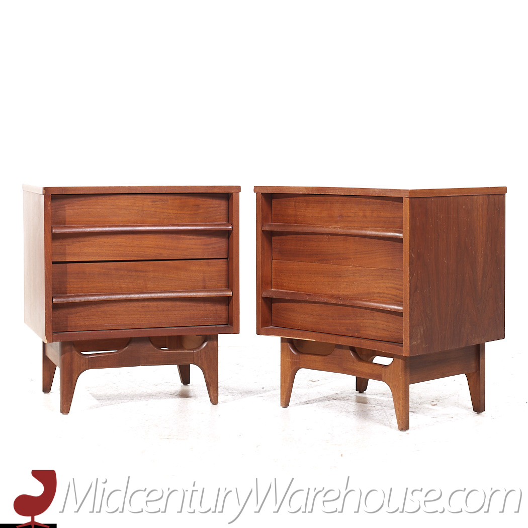 Young Manufacturing Mid Century Walnut Curved Nightstands - Pair