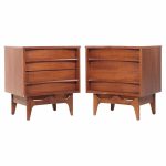 Young Manufacturing Mid Century Walnut Curved Nightstands - Pair