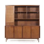 American of Martinsville Mid Century Walnut and Cane Credenza Credenza and Hutch