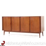 American of Martinsville Mid Century Walnut and Cane Credenza Credenza and Hutch