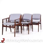 Arne Vodder for Sibast Elle and Ella Mid Century Teak Side and Captains Dining Chairs - Set of 6