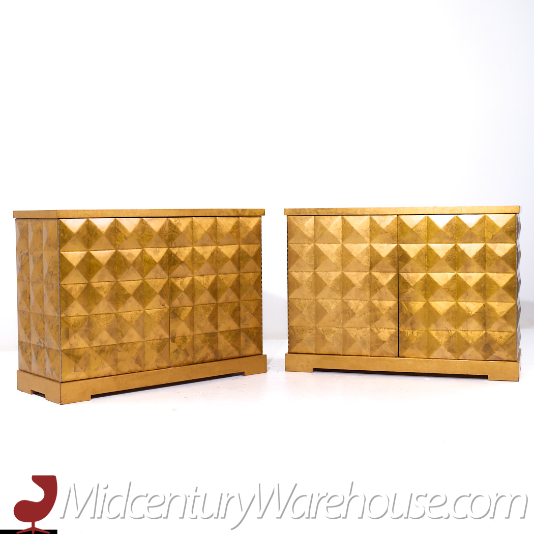 Barbara Barry for Baker Mid Century Gold Leaf Cabinet Credenza - Pair