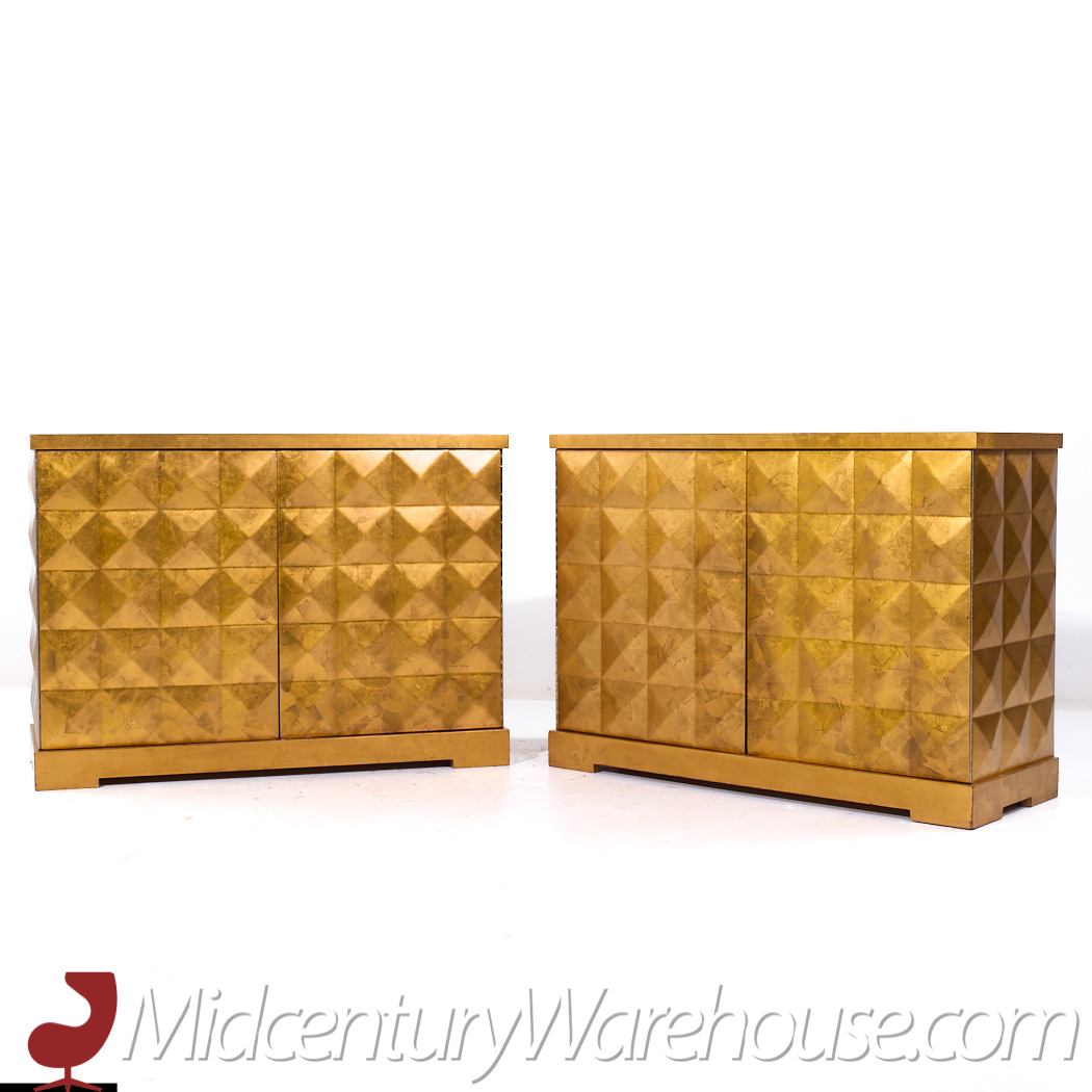 Barbara Barry for Baker Mid Century Gold Leaf Cabinet Credenza - Pair