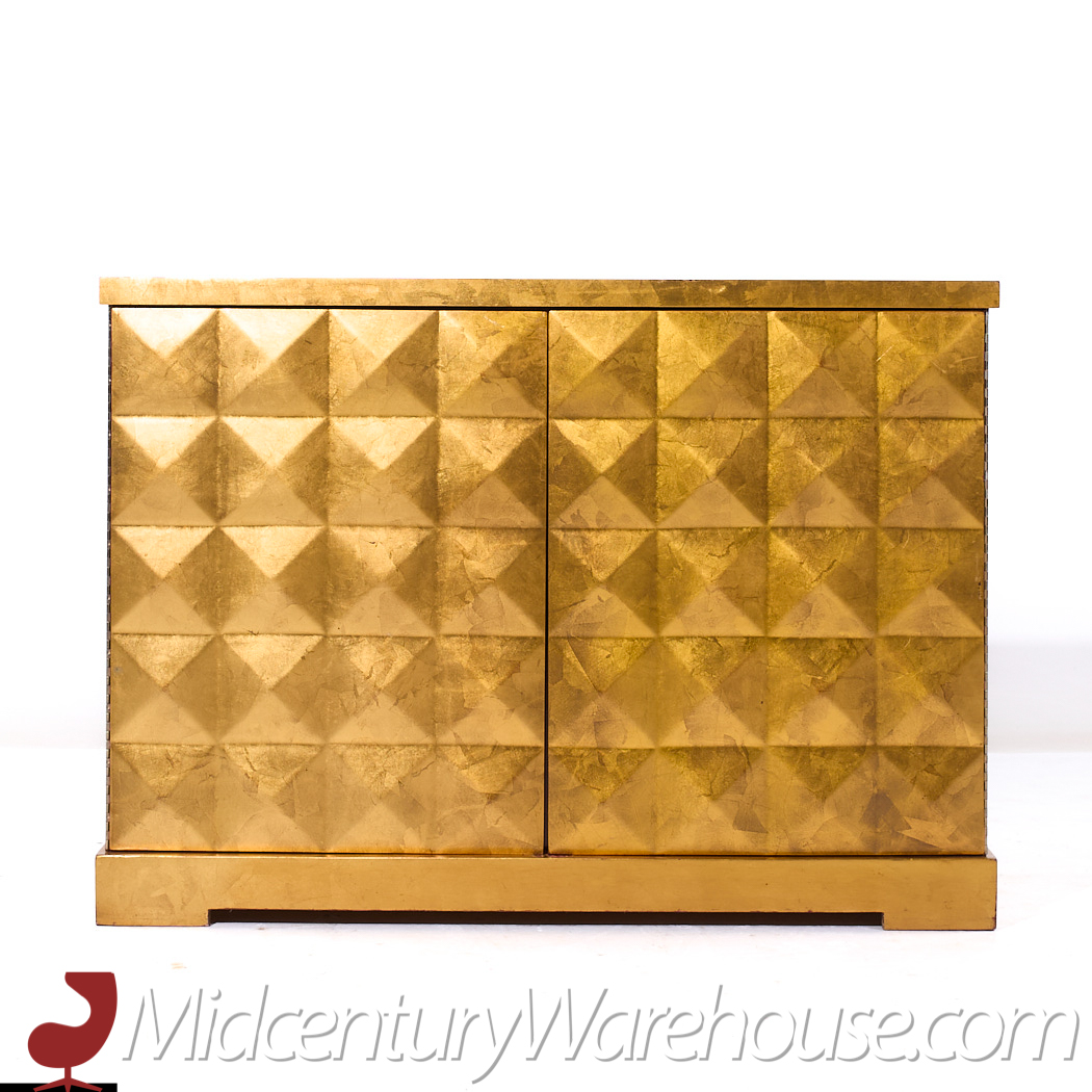 Barbara Barry for Baker Mid Century Gold Leaf Cabinet Credenza - Pair