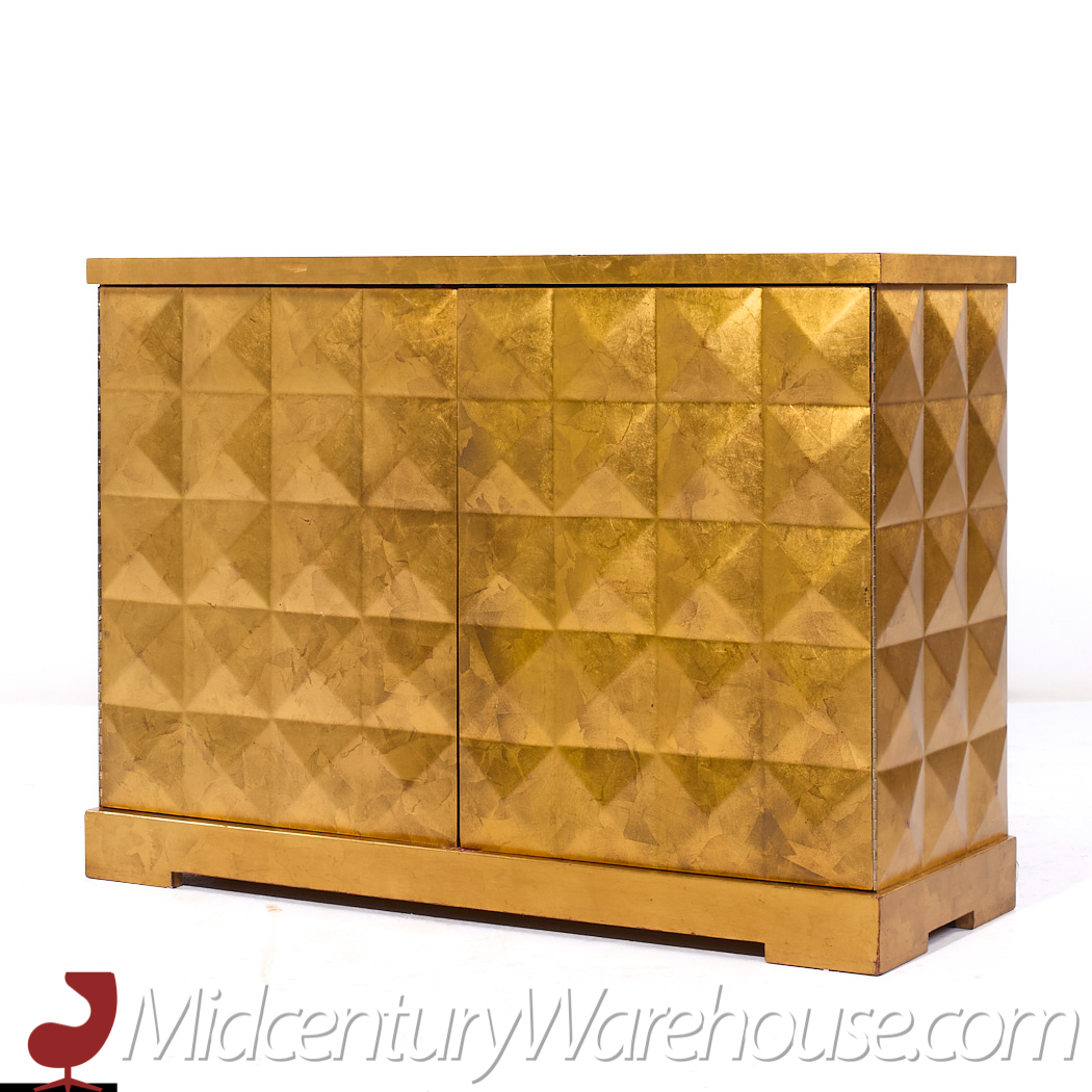 Barbara Barry for Baker Mid Century Gold Leaf Cabinet Credenza - Pair