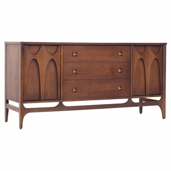 Broyhill Brasilia Mid Century Walnut and Brass Credenza