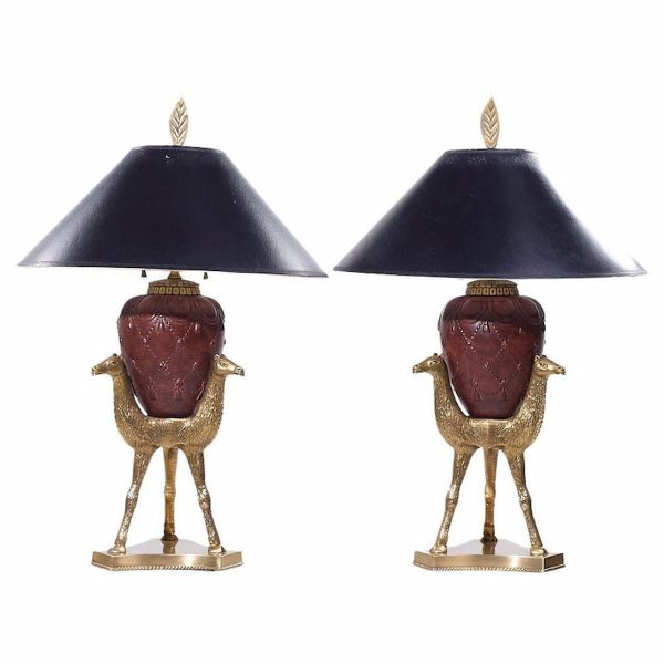 Chapman Mid Century Brass Camel Lamps - Pair