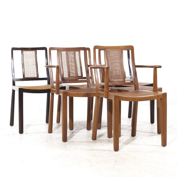 Edward Wormley for Dunbar Mid Century Cane and Bleached Mahogany Dining Chairs - Set of 6