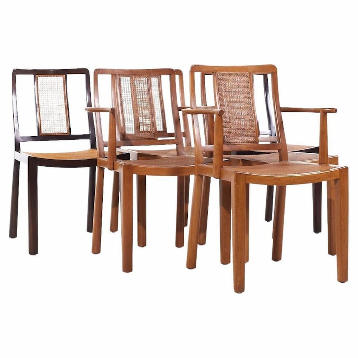 Edward Wormley for Dunbar Mid Century Cane and Bleached Mahogany Dining Chairs - Set of 6