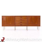 Dux Style Mid Century Teak and Chrome Danish Sliding Door Credenza