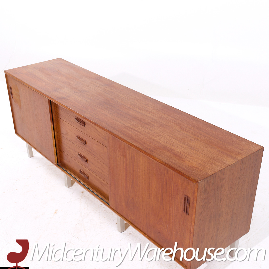 Dux Style Mid Century Teak and Chrome Danish Sliding Door Credenza