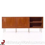 Dux Style Mid Century Teak and Chrome Danish Sliding Door Credenza