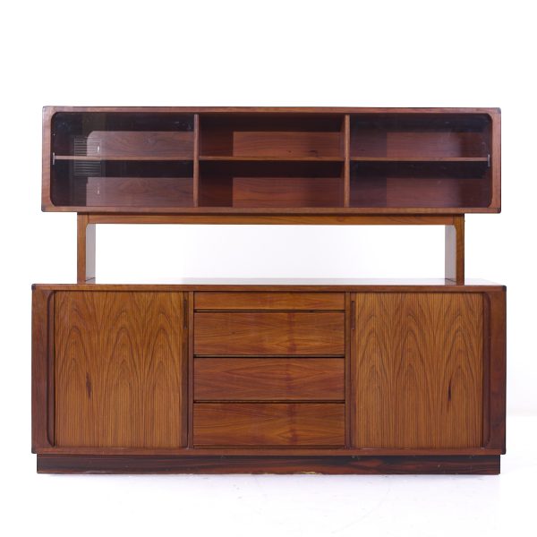 Dyrlund Style Mid Century Rosewood Tambour Credenza with Hutch