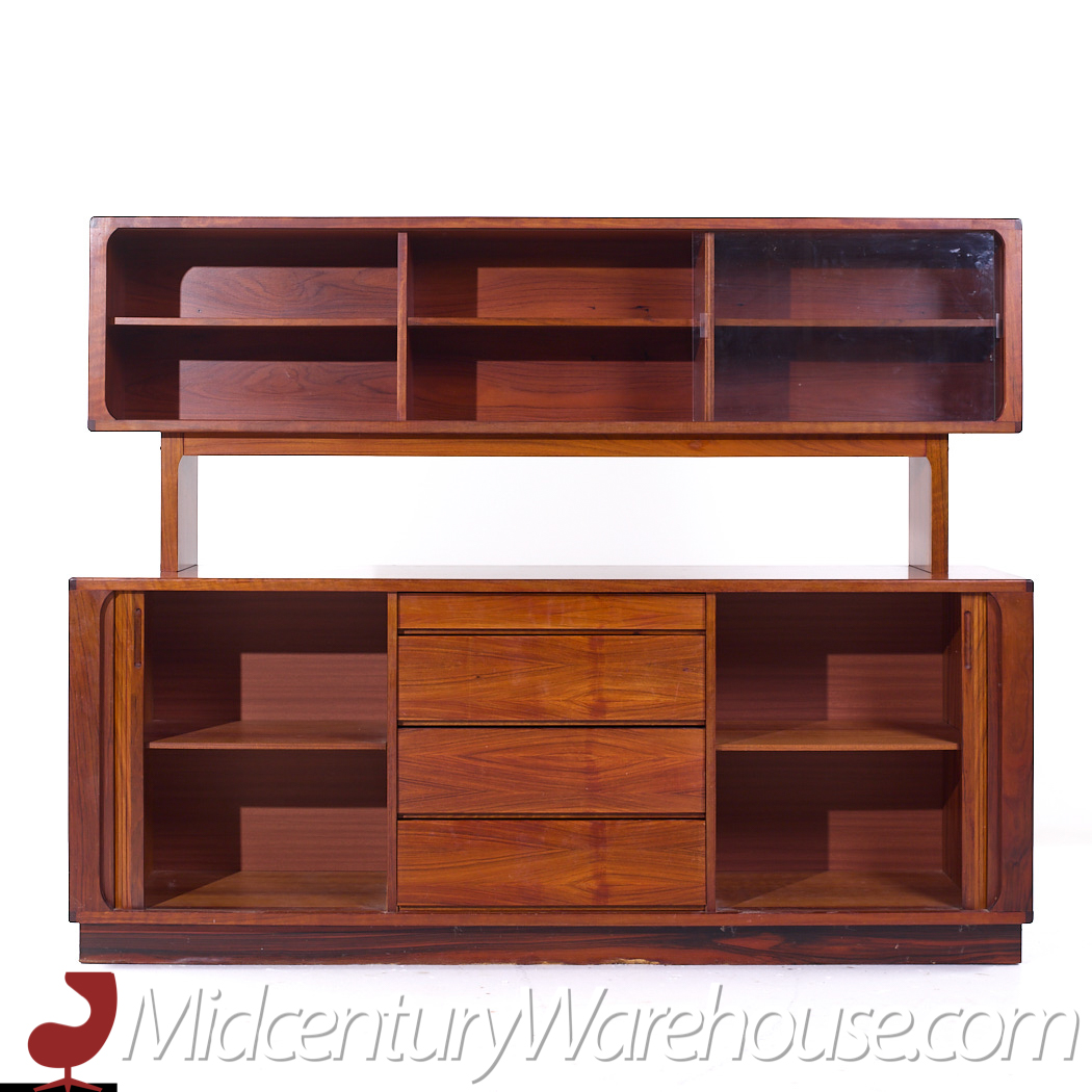 Dyrlund Style Mid Century Rosewood Tambour Credenza with Hutch