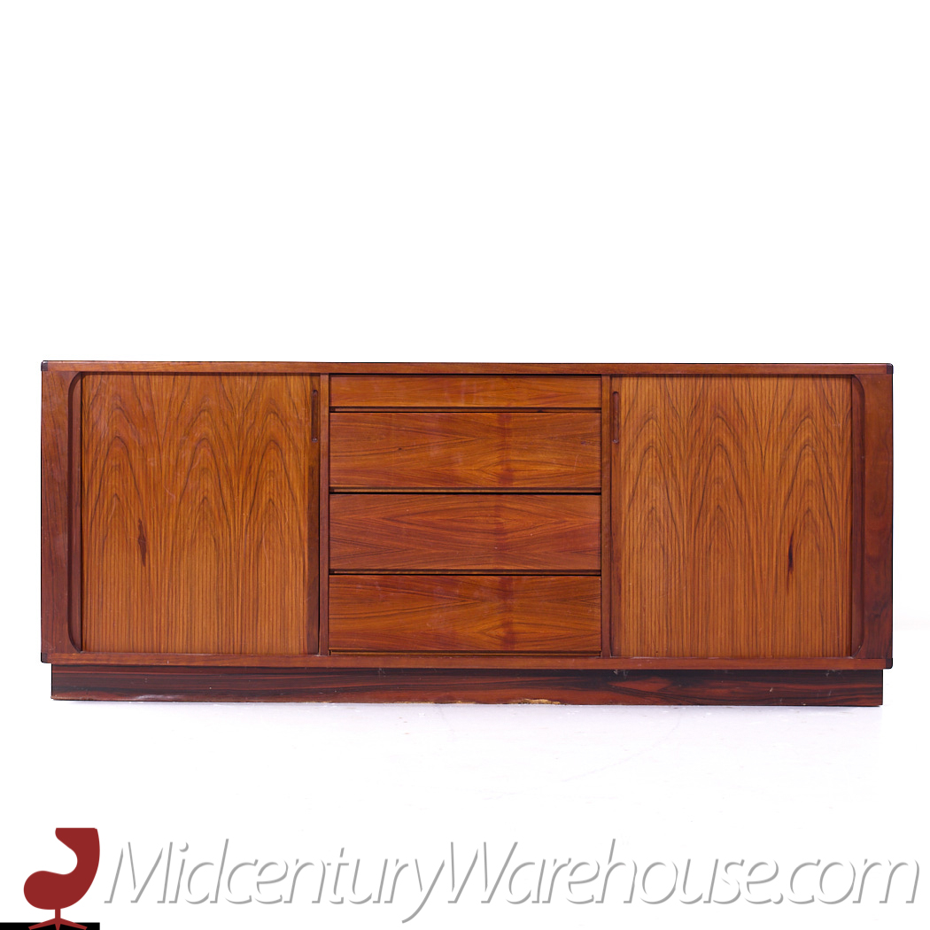 Dyrlund Style Mid Century Rosewood Tambour Credenza with Hutch