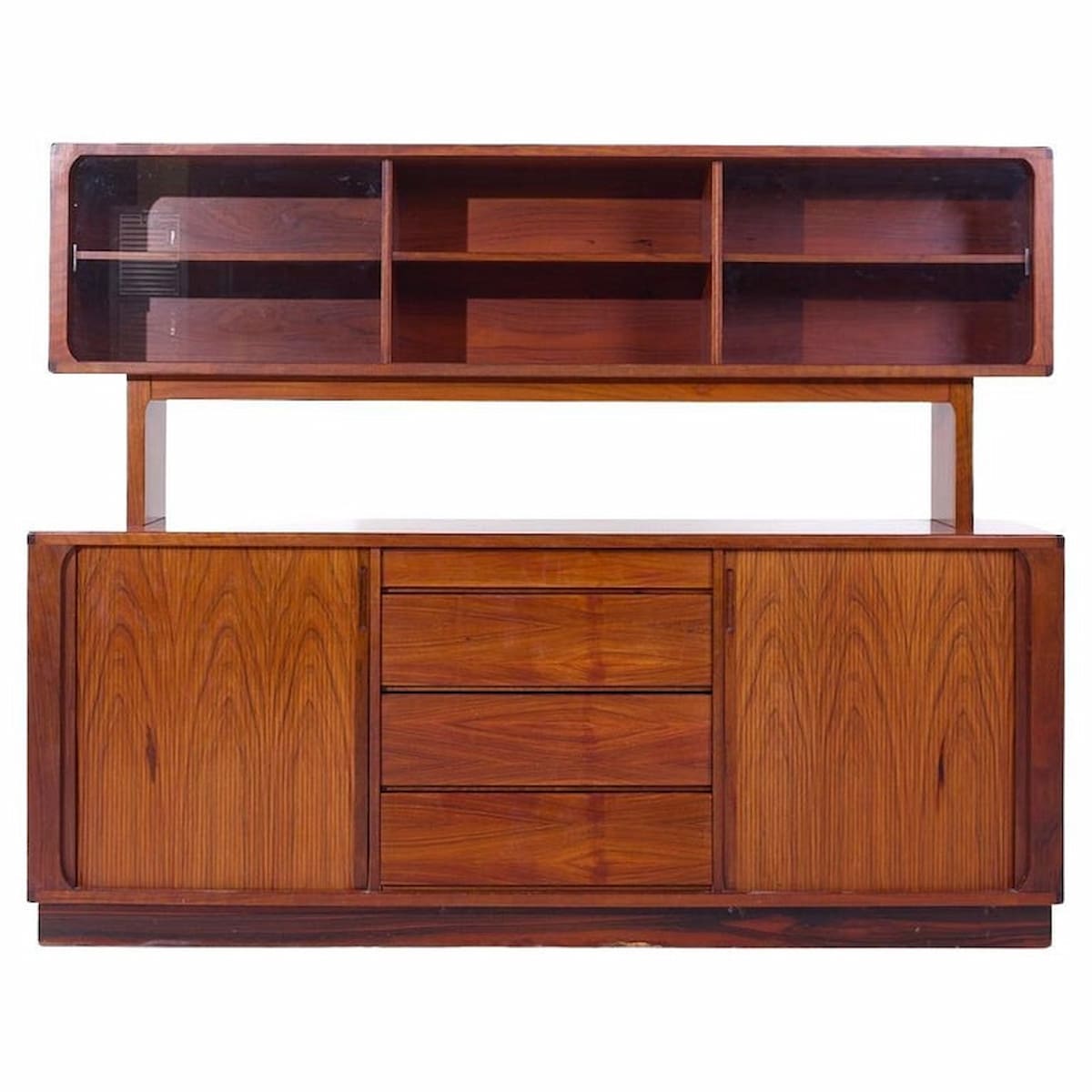 Dyrlund Style Mid Century Rosewood Tambour Credenza with Hutch