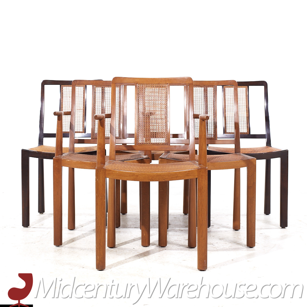 Edward Wormley for Dunbar Mid Century Cane and Bleached Mahogany Dining Chairs - Set of 6