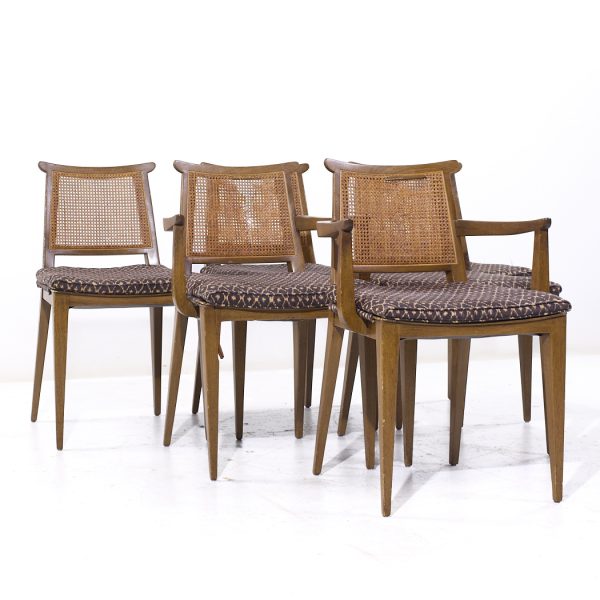 Edward Wormley for Dunbar Mid Century Cane and Bleached Mahogany Dining Chairs - Set of 6