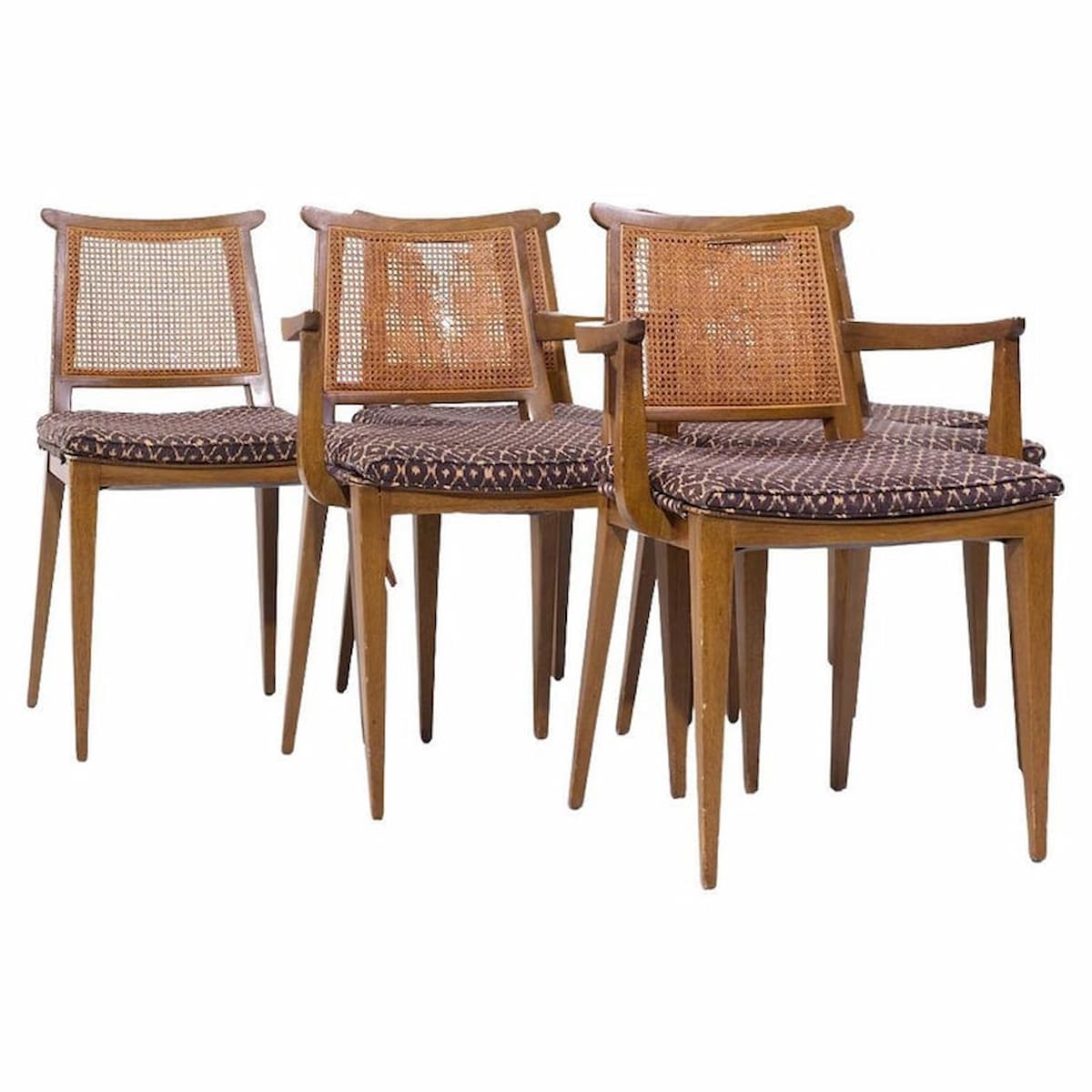 Edward Wormley for Dunbar Mid Century Cane and Bleached Mahogany Dining Chairs - Set of 6