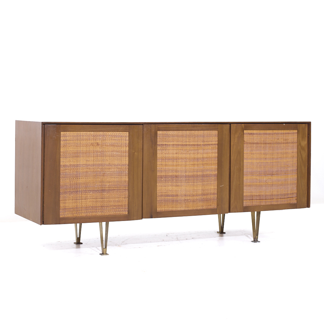 Gio Ponti for Singer and Sons Model 2184 Mid Century Walnut, Cane and Brass Credenza