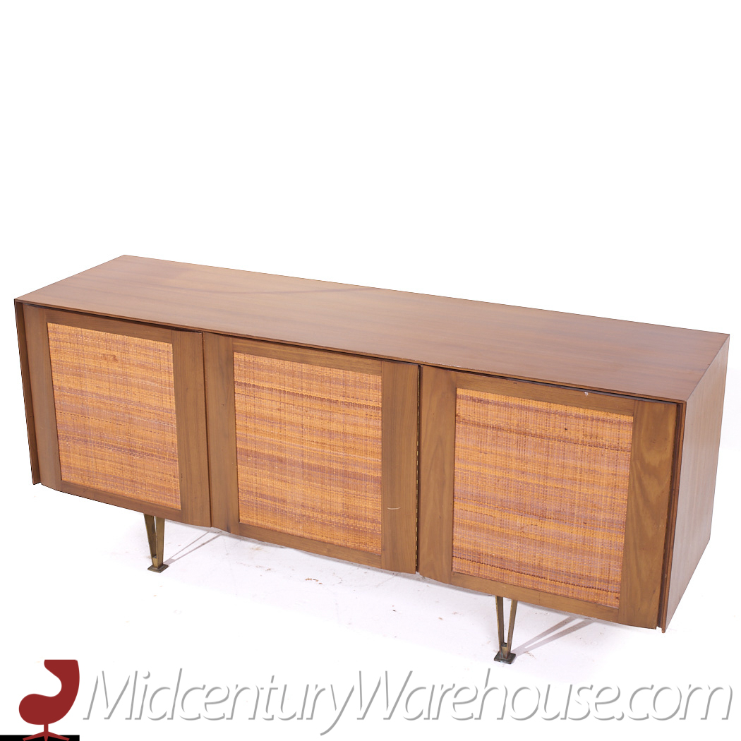 Gio Ponti for Singer and Sons Model 2184 Mid Century Walnut, Cane and Brass Credenza