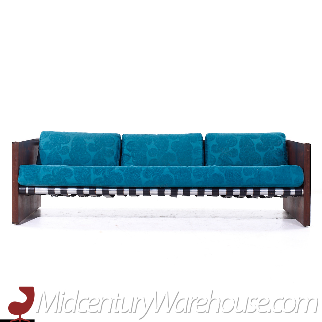 Jack Cartwright for Founders Mid Century Rosewood, Aluminum and Leather Sling Sofa