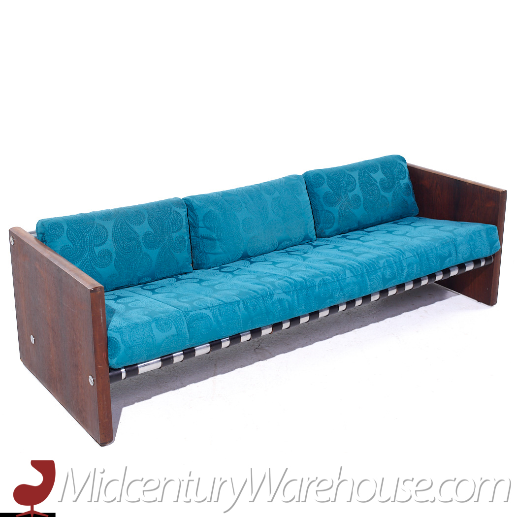 Jack Cartwright for Founders Mid Century Rosewood, Aluminum and Leather Sling Sofa