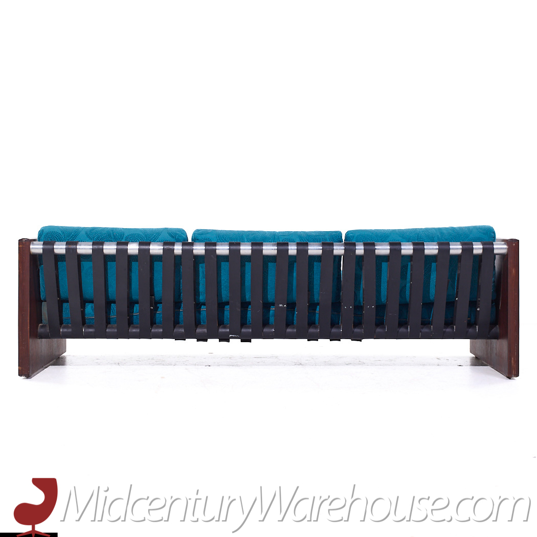 Jack Cartwright for Founders Mid Century Rosewood, Aluminum and Leather Sling Sofa