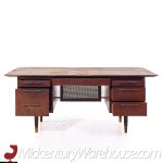 Jens Risom Style Jackson Mid Century Cane and Walnut Excutive Desk