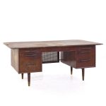 Jens Risom Style Jackson Mid Century Cane and Walnut Excutive Desk