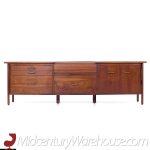 Jens Risom Style Standard Furniture Mid Century Walnut Tambour Door Credenza