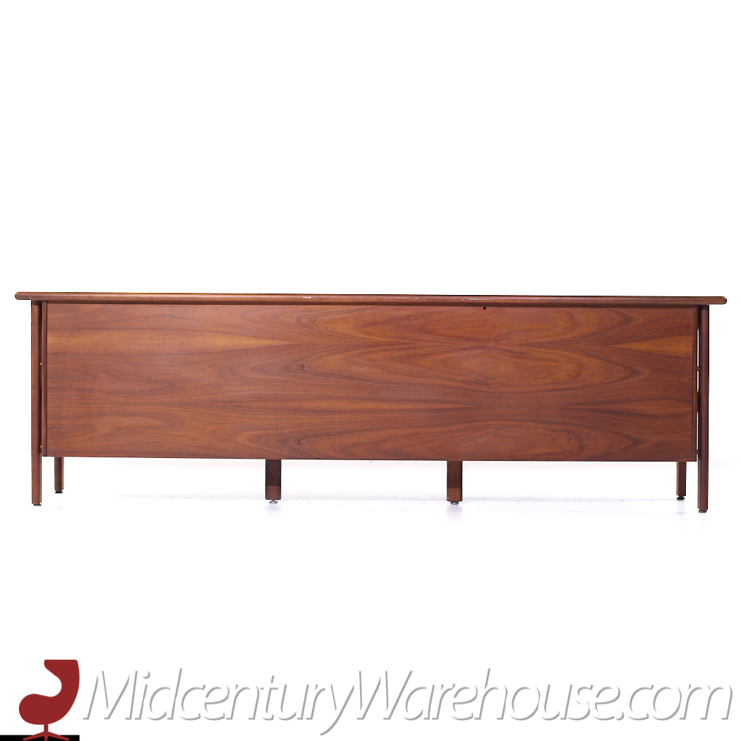 Jens Risom Style Standard Furniture Mid Century Walnut Tambour Door Credenza