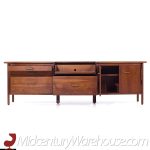 Jens Risom Style Standard Furniture Mid Century Walnut Tambour Door Credenza