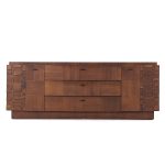 Lane Brutalist Mid Century Walnut Lowboy Dresser