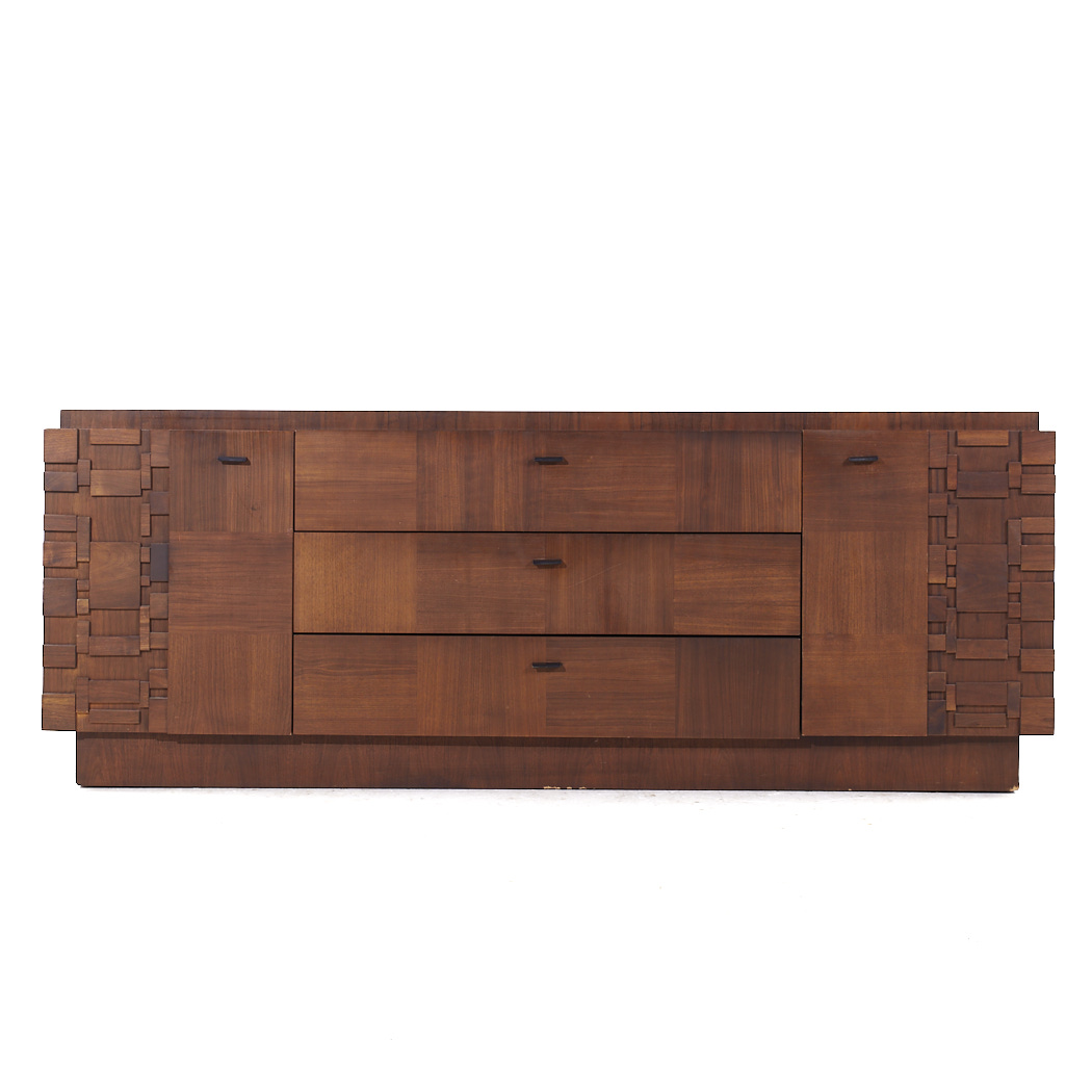 Lane Brutalist Mid Century Walnut Lowboy Dresser